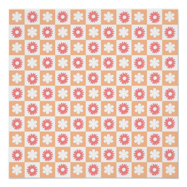 Hippie Flower Chequerboard Pattern Poster (Front)
