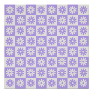 Hippie Flower Chequerboard Pattern Purple Poster