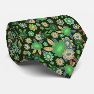Hippie Flower Green Blooms Tie