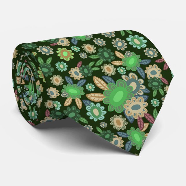 Hippie Flower Green Blooms  Tie (Rolled)