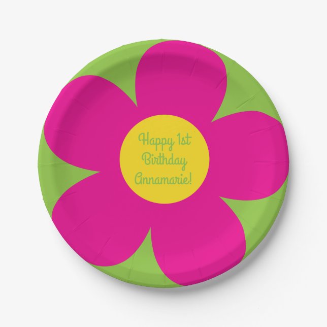 Hippie Flower Kid's Birthday Party Paper Plate (Front)