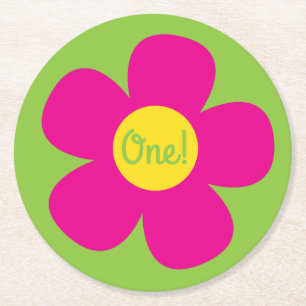 Hippie Flower Kid's Birthday Party Round Paper Coaster