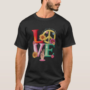 Hippie Flower Power Love and Peace Frog Peace Sign T-Shirt
