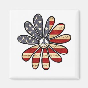 Hippie Flower Power Peace Sign American Flag Magnet
