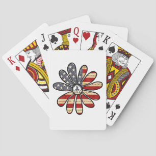 Hippie Flower Power Peace Sign American Flag Playing Cards