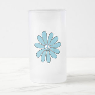 Hippie Flower Power Peace Sign in Aqua Frosted Glass Beer Mug