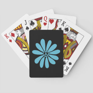Hippie Flower Power Peace Sign in Aqua Playing Cards