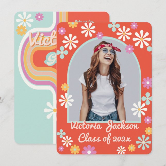 Hippie Flower Power Photo Graduation Invitation (Front/Back)