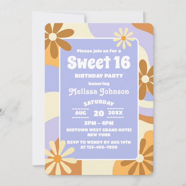 Hippie Flower Retro Groovy Funky Colourful Sweet 1 Invitation (Front)