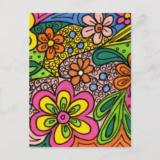 Hippie Flowers Design Postcard