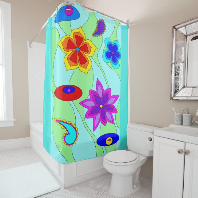 Hippie Flowers Shower Curtain (In Situ)