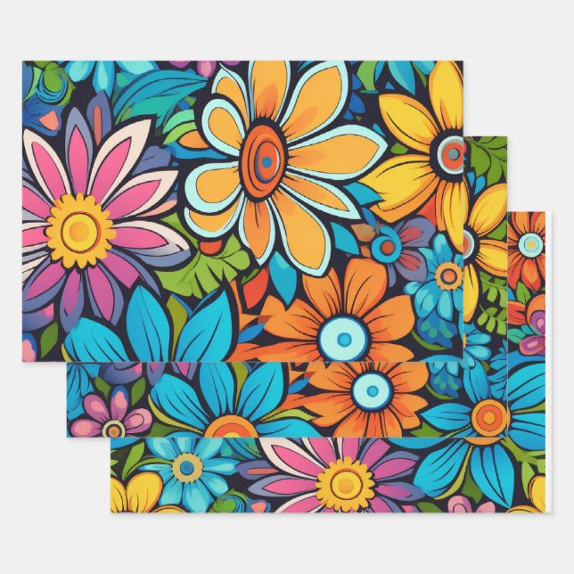 Hippie Flowers Wrapping Paper Sheet (Set)
