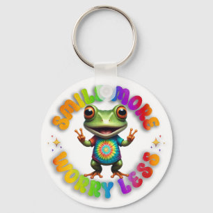 Hippie Frog Happy Positive vibes Cute and Colourfu Key Ring