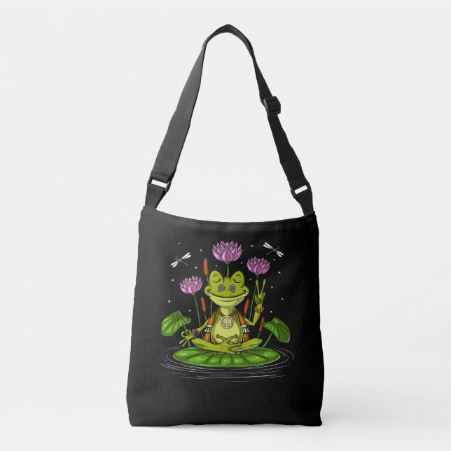 Hippie Frog Meditation Crossbody Bag (Front)
