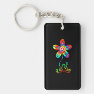 Hippie Frog Peace Love Hope Courage Tie Dye Peace Key Ring