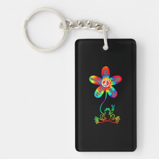 Hippie Frog Peace Love Hope Courage Tie Dye Peace Key Ring