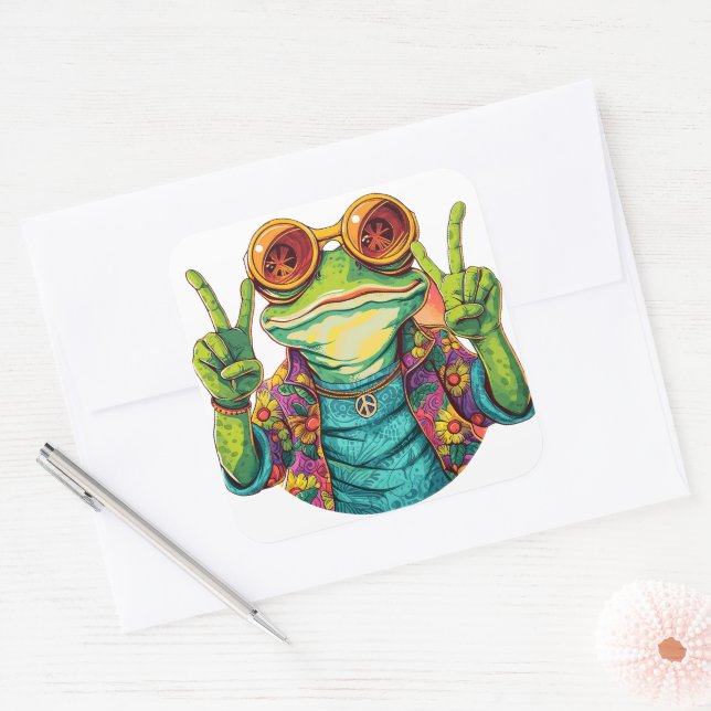 Hippie Frog Peace Sign Stickers (Envelope)