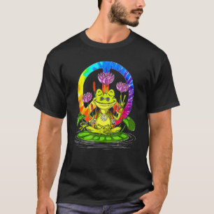 Hippie Frog Peace Sign Yoga Hippies 70s For Women  T-Shirt