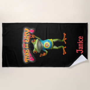 Hippie Frog Take it Easy Fun Colourful  Beach Towel
