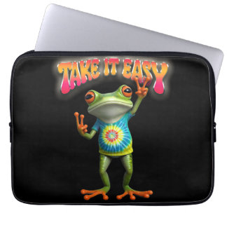 Hippie Frog Take it Easy Fun Colourful  Laptop Sleeve