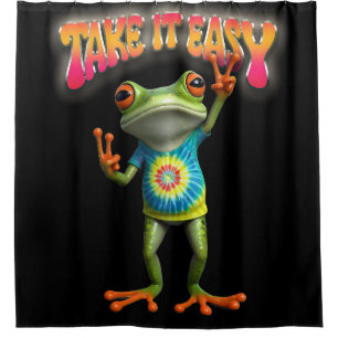 Hippie Frog Take it Easy Fun Colourful Shower Curtain