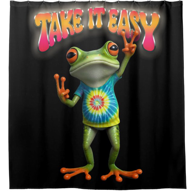 Hippie Frog Take it Easy Fun Colourful  Shower Curtain (Front)