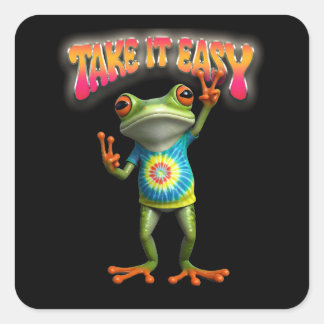 Hippie Frog Take it Easy Fun Colourful  Square Sticker