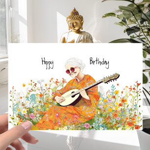 Hippie Girl 60s Retro Flower Power - Fun Birthday Card