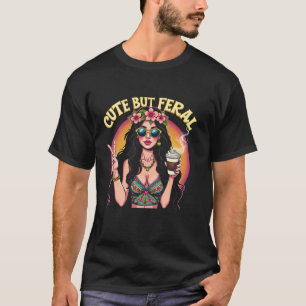 Hippie Girl Clothes Feral Woman Coffee Lover Peace T-Shirt