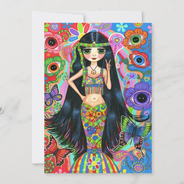 Hippie Girl Mermaid Invitation (Front)