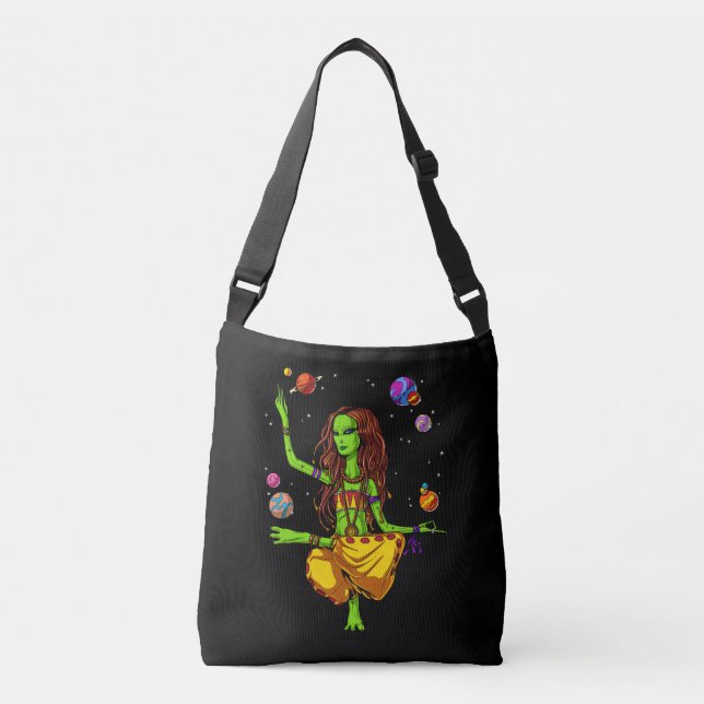 Hippie Girl Space Alien Zen Yoga Meditation Crossbody Bag (Front)