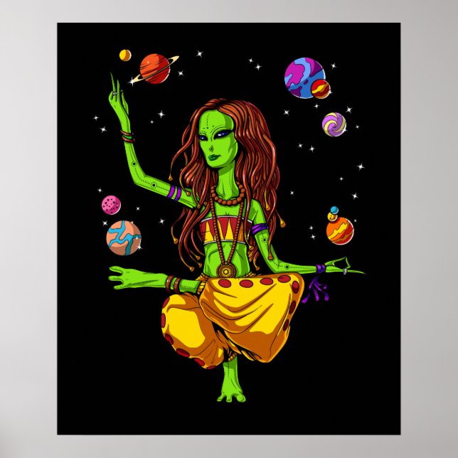 Hippie Girl Space Alien Zen Yoga Meditation Poster (Front)