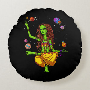 Hippie Girl Space Alien Zen Yoga Meditation Round Cushion