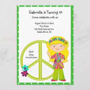 Hippie Girl with Peace Sign Girls Invite