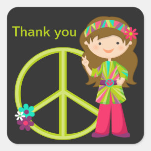 Hippie Girl with Peace Sign Girls Sticker