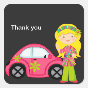 Hippie Girl withHo Pink Buggy Sticker