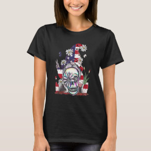 Hippie Gnome Daisy Skull American Flag T-Shirt
