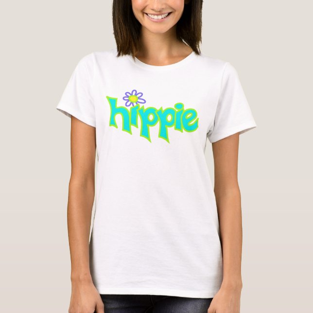 Hippie Graphic Turquoise Lime Green Word Art T-Shirt (Front)