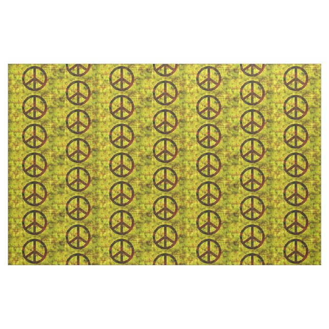 hippie groovy 70's peace symbol pattern #2  yellow fabric (Fat Quarter)