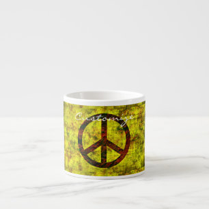 hippie groovy 70's peace symbol pattern yellow espresso cup