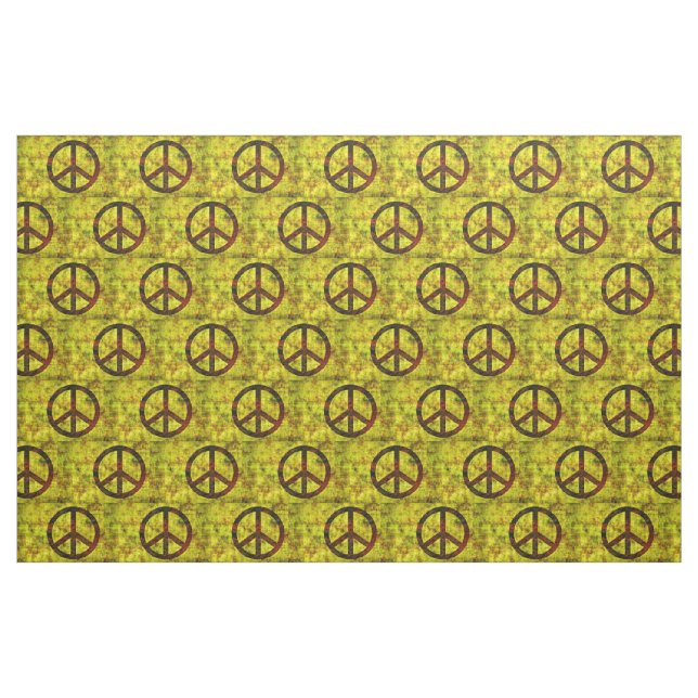 hippie groovy 70's peace symbol pattern yellow fabric (Fat Quarter)