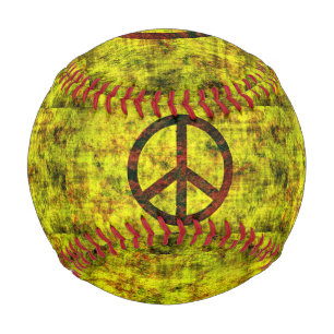 hippie groovy 70's peace symbol yellow baseball