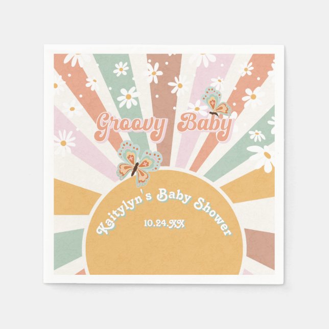  Hippie Groovy Baby Retro 70sSunshine Daisies Napkin (Front)