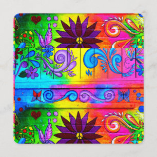 hippie groovy colours invitation card
