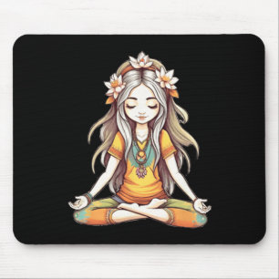 Hippie Groovy Girl Full Lotus Yoga Pose Art Illust Mouse Mat