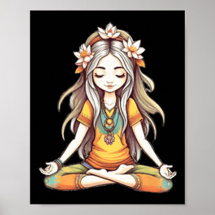 Hippie Groovy Girl Full Lotus Yoga Pose Art Illust Poster
