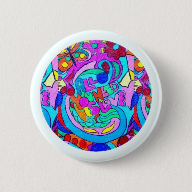 hippie groovy love 6 cm round badge (Front)