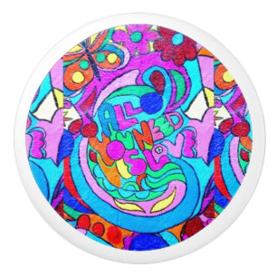 hippie groovy love ceramic knob