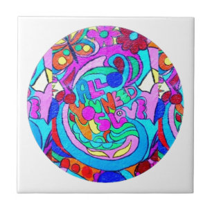 hippie groovy love circle tile