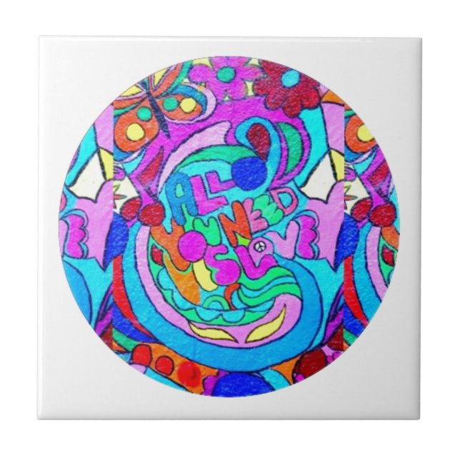 hippie groovy love circle tile (Front)